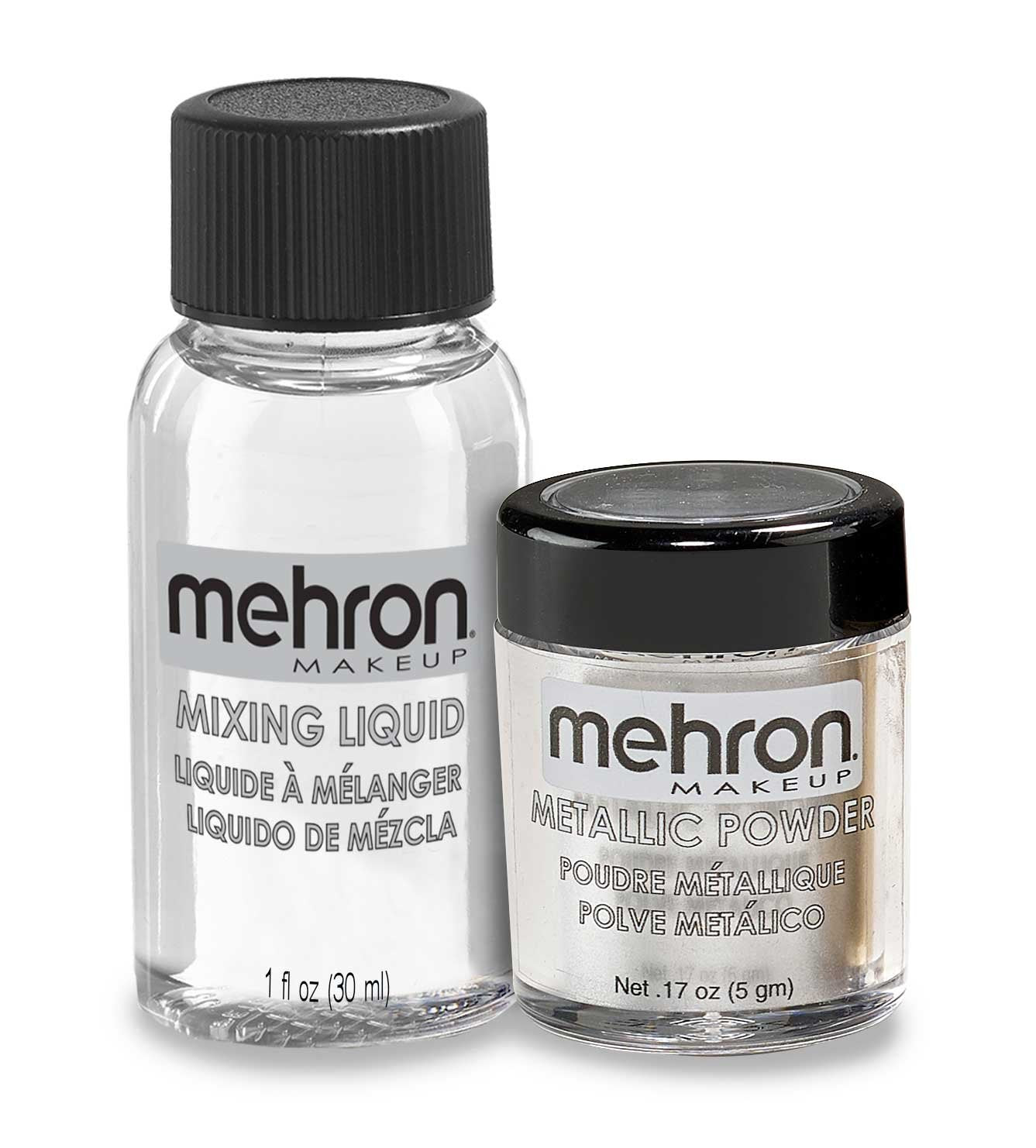 Mehron Makeup Metallic Powder (.17 ) with Mixing Liquid (1 ) (Silver)