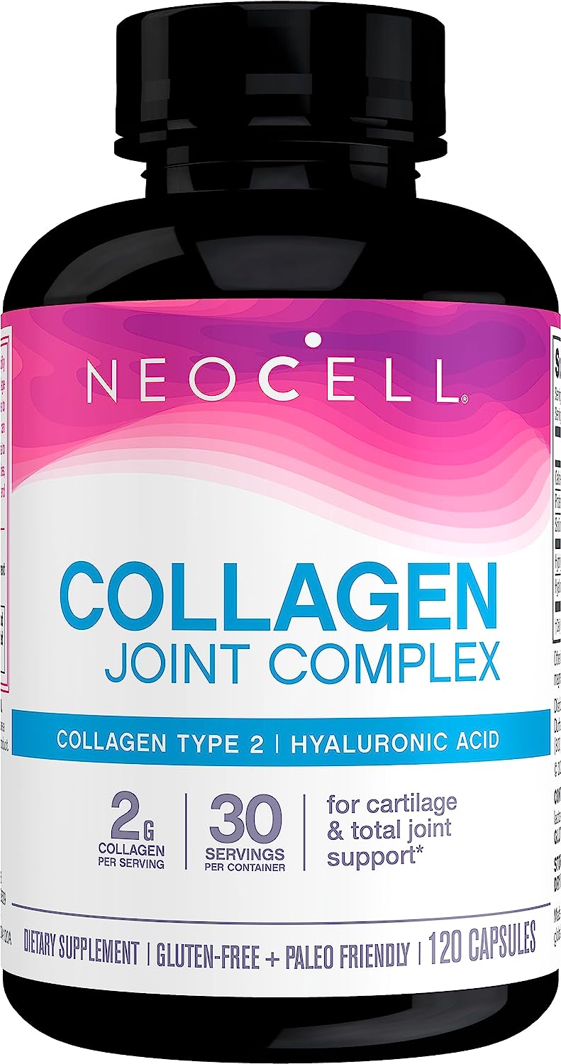 NeoCell Collagen Peptides & Hyaluronic Acid, Gluten Free, Supports Joint & Cartilage Health, Paleo Friendly, Hydrates Skin, Collagen Type 2, 120 Capsules