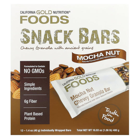 FOODS - Mocha Nut Chewy Granola Bars, 12 Bars, 1.4 oz (40 g) Each, California gold
