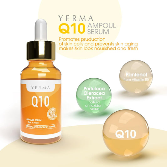 YERMA Q10 Serum Face Moisturizing Ampoule for Skincare | Anti aging, Exfoliating & Hydrating | Pimple, Freckle, Retinol, Repair, Acne, Breakout, Wrinkle | 30