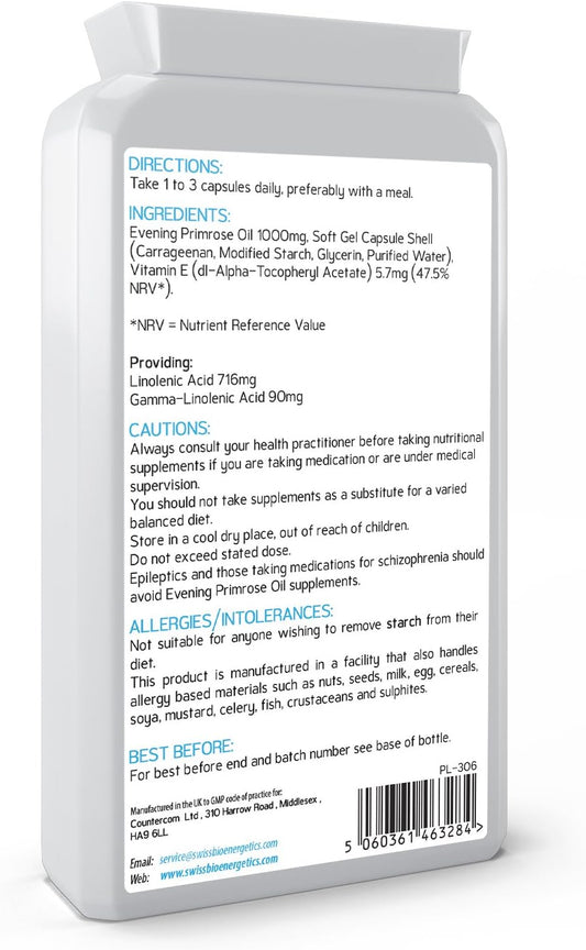 Evening Primrose Oil 1000mg 90 Capsules - Cold Pressed - High GLA Form1 Grams