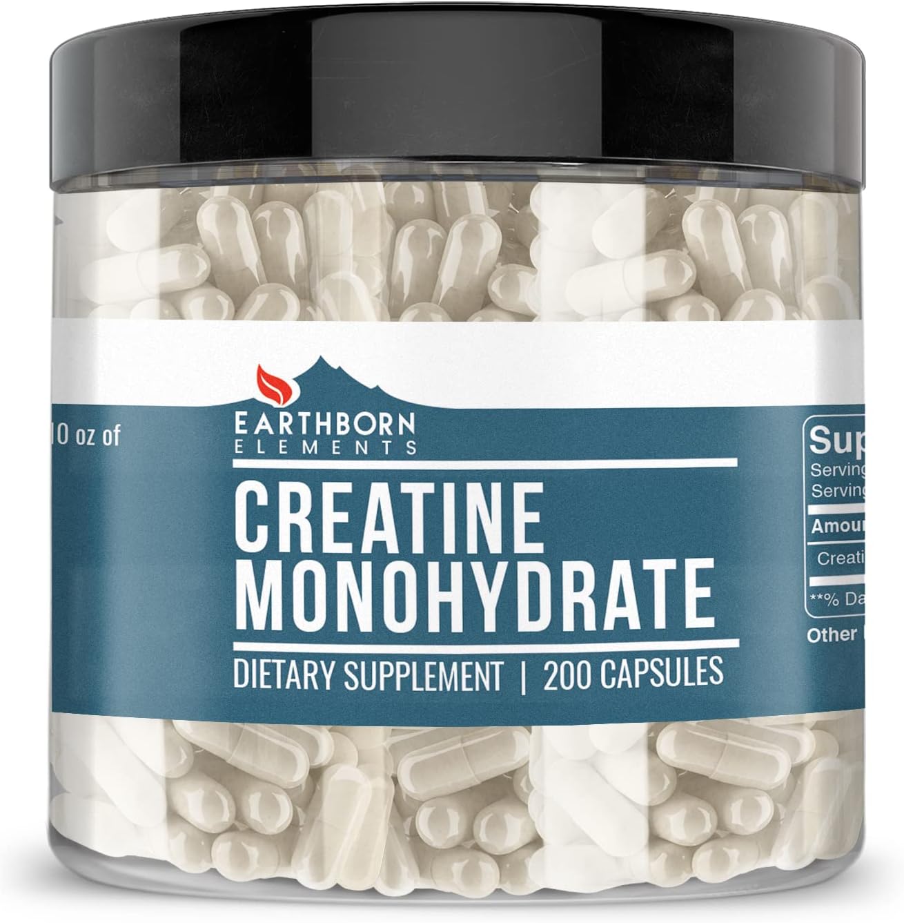 Earthborn Elements Creatine Monohydrate 200 Capsules, Pure & Undiluted