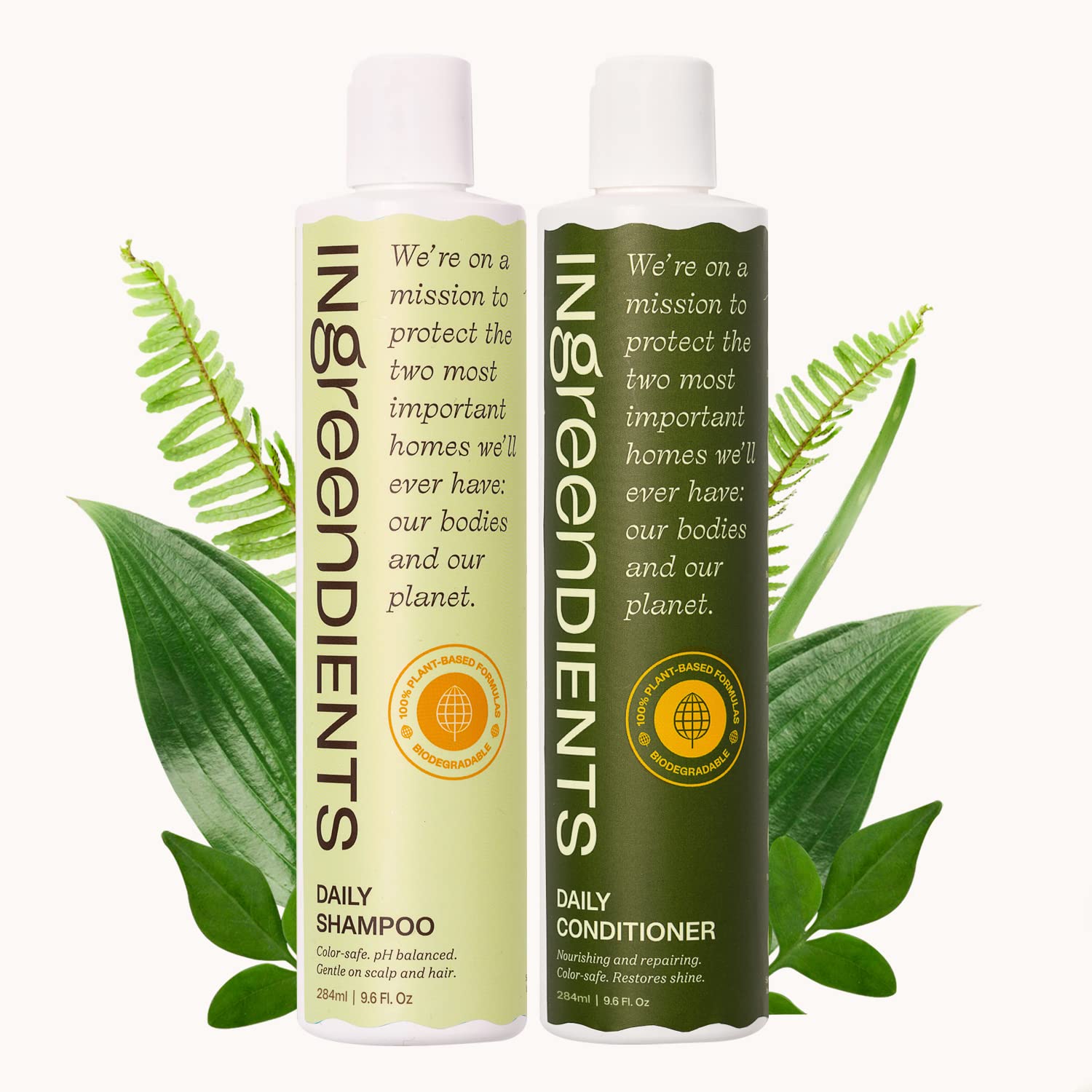 Ingreendients Vegan Shampoo and Conditioner Sulfate Free with Organic Ingredients, Apple Cider Vinegar and Tea Tree Oil - Color Safe, Paraben Free, Gluten Free, Silicone Free, pH Balanced, Organic Shampoo and Conditioner Set