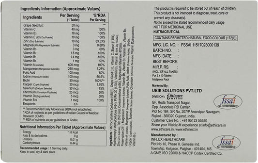 Ethiglo Vitabiz M Tablets (3 X 10 Tablets) : Multi-Vitamin And Multi-M