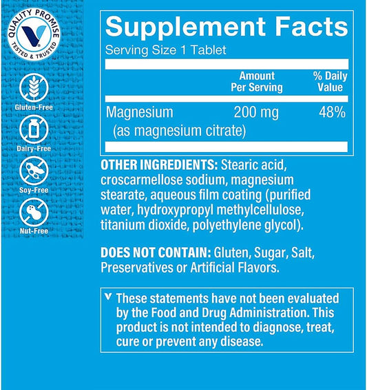 Magnesium Citrate 200mg Tablets, Magnesium Supplement as Citrate for M