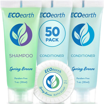 EcoEarth Soap, Shampoo and Conditioner Set (1  each, 150 Pieces, Spring Breeze), Hotel Travel Size Body Soaps Kit, Delight Guests with Revitalizing & Refreshing Hospitality Toiletries in Bulk