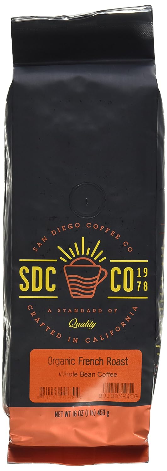 San Diego Coffee Organic French Roast, Dark Roast, Whole Bean,  Bags (Pack of 2)