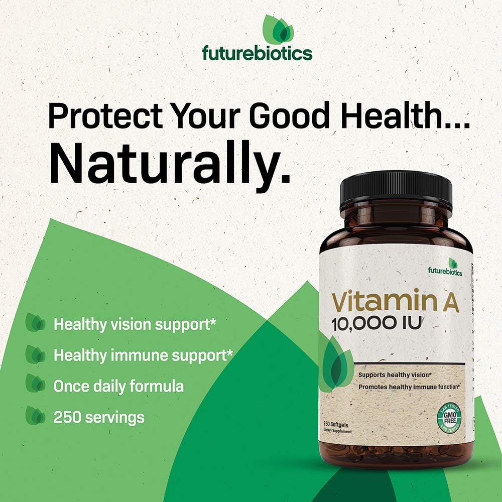 Futurebiotics Vitamin A 10,000 IU Premium Non-GMO Formula Supports Hea