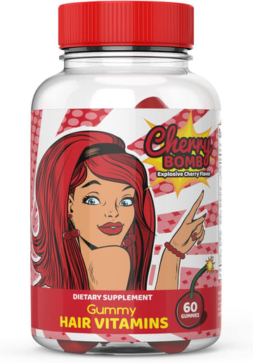 Vyta-Mends Hair Growth Vitamins, Hair Gummies, Cherry Bomb With Biotin 5000 Mcg, Vitamin C, B12 And Zinc For Stronger Ha