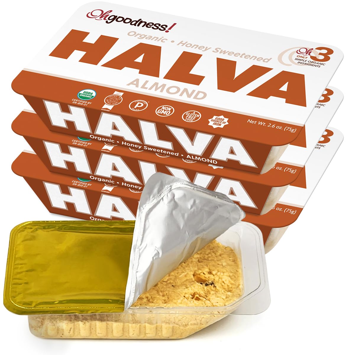 OhGoodness! Honey Halva Heaven - Only THREE Simple Organic Ingredients, Melt-in-Mouth Snack & Dessert, Honey Sweetened T