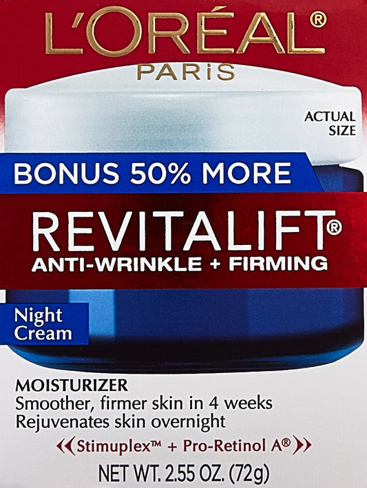 L'Oreal Paris Skin Care Revitalift Anti Wrinkle and Firming Night Cream Bonus Pack, 2.55