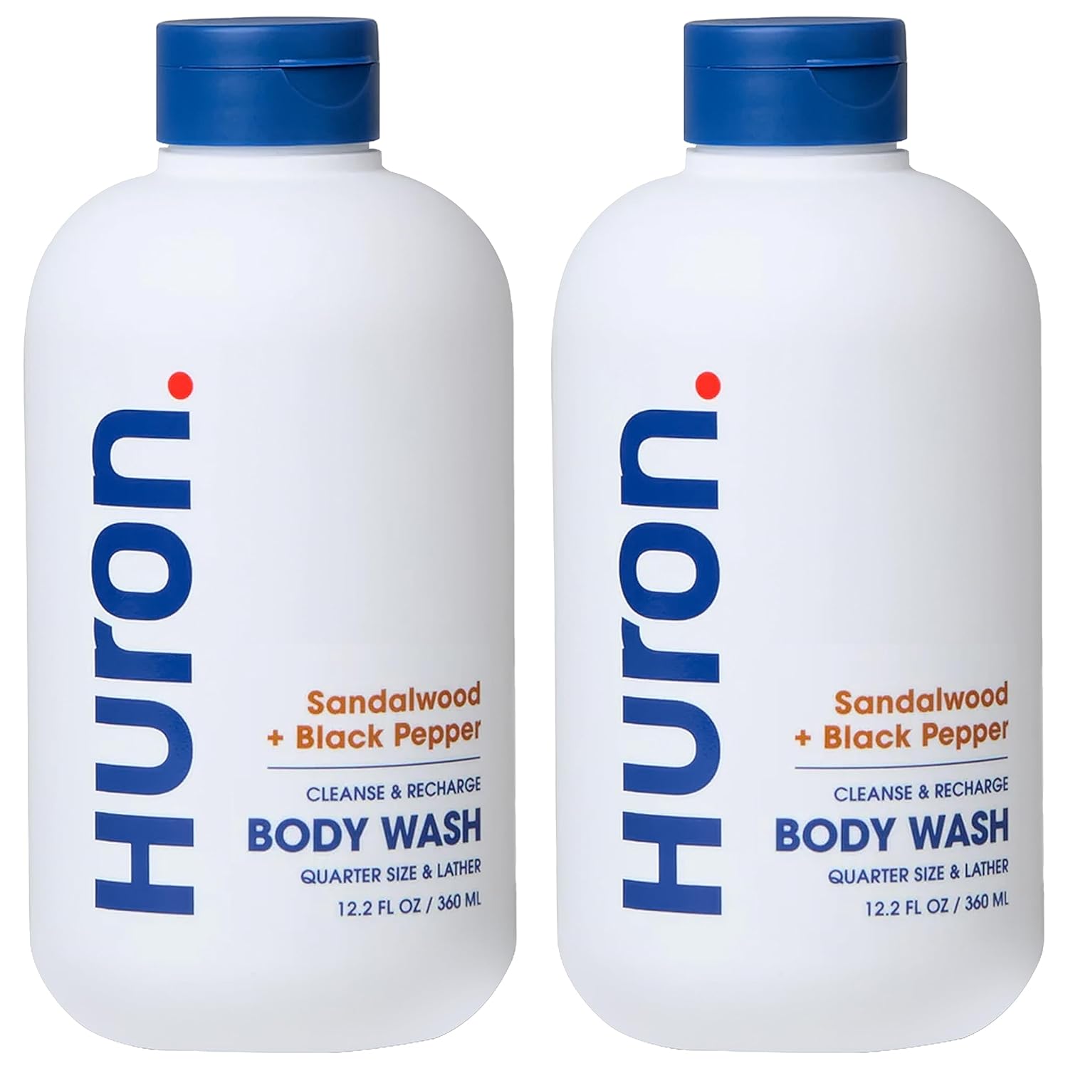 Huron Men’s Moisturizing Body Wash - Clean & Woody Scent of Sandalwood, Black Pepper, Cedarwood, & Amber - Made With Coconut Oil, Vitamin E & Witch Hazel - Vegan, Cruelty-Free - 12.2   (2 Pack)