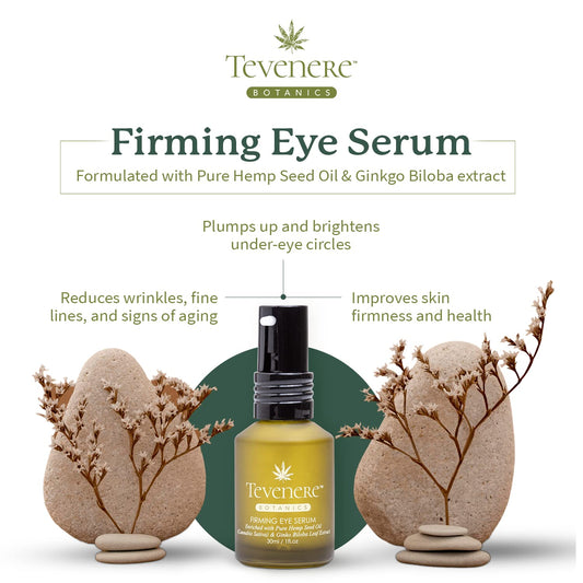 Tevenere Botanics Firming Eye Serum - Enriched with Pure Hemp Seed Oil & Gino Biloba Leaf - Reduces Wrinkles, Fine Lines, and Under Eye Bags. Reawakens Tired Eyes - 30ml