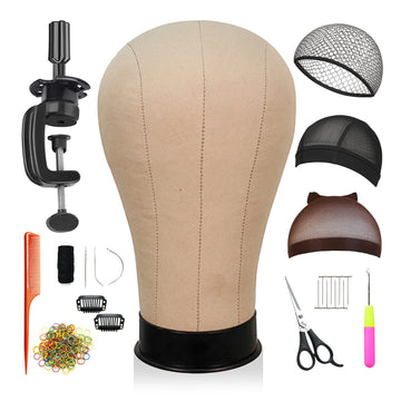 Studio Limited Canvas Block Head DIY Wig Making Starter Kit 12pcs, Long Neck (12"), Mannequin Head Wig Display and Stand for Wig Styling (21" Set)
