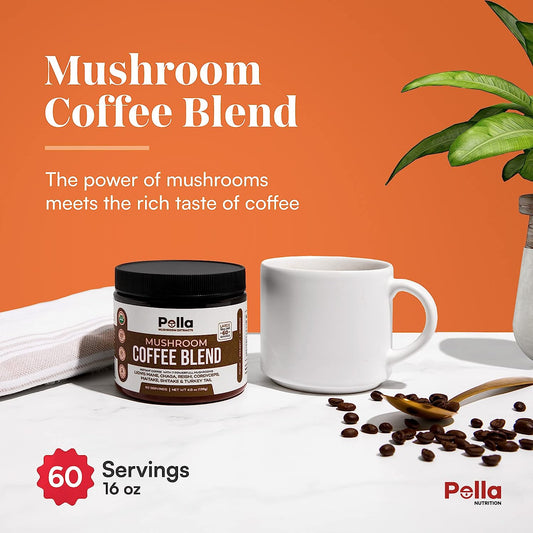 Organic Mushroom Coffee (60 Servings) with 7 Superfood Mushrooms, Great Tasting Colombian Instant Coffee, Includes Lion's Mane, Reishi, Chaga, Cordyceps, Shiitake, Maitake, and Turkey Tail