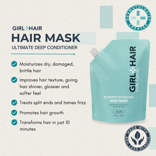 GIRL+HAIR Deep Conditioning Hair Mask Pouch | Hydrating Pimento Oil & Castor Oil For Dry, Damaged Hair | No Silicones or Parabens | New Eco-Friendly Package | 20 ..…