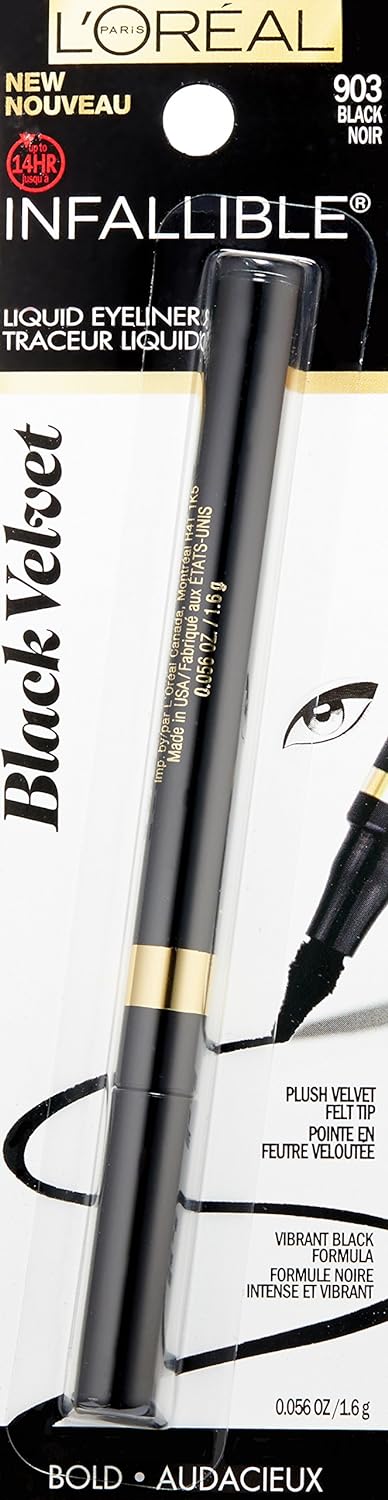 L'Oréal Paris Infallible Black Velvet Liquid Eyeliner, Black, 0.056 . (Packaging May Vary)