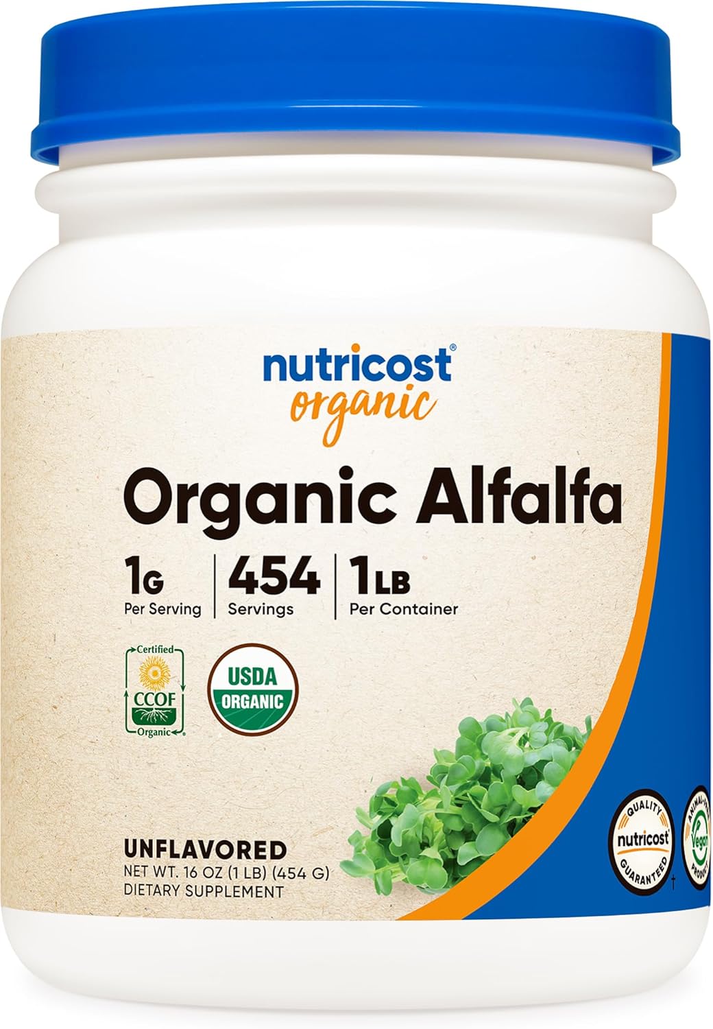 Nutricost Organic Alfalfa Powder 1LB - USDA Certified 100% Organic, Ve