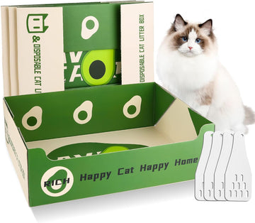 Disposable Litter Boxes For Cats, Pruuok 4Pcs Cat Litter Box Double Layer Waterproof Quick Easy Disposal Portable Travel