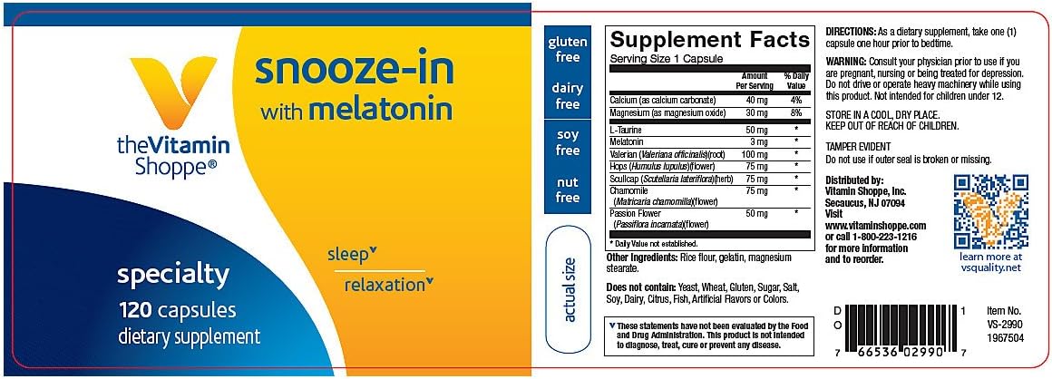 The Vitamin Shoppe Snooze-in with Melatonin - 120 Capsules