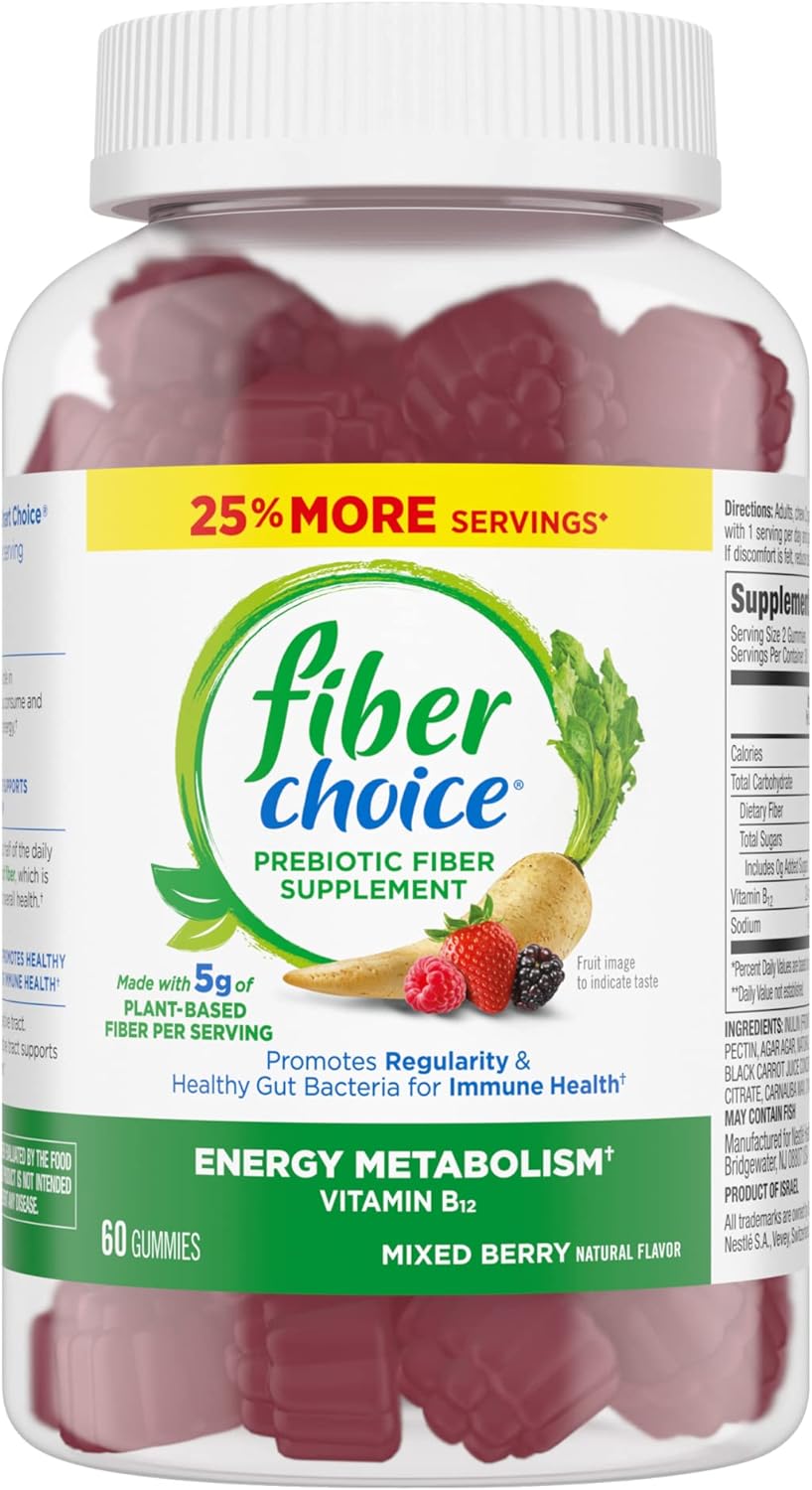 Fiber Choice 5G Plant-Based Prebiotic Fiber Gummies, Supports Energy M11.68 Ounces