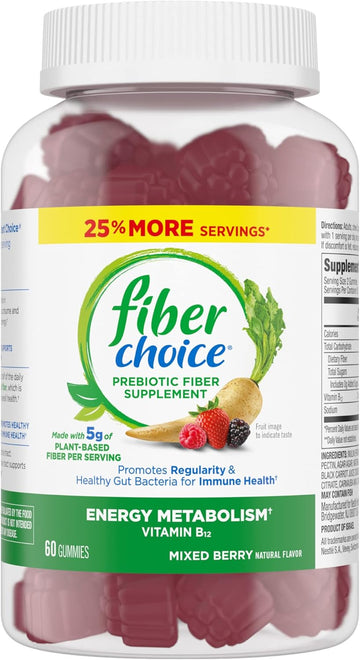 Fiber Choice 5g Plant-Based Prebiotic Fiber Gummies, Supports Energy M11.68 Ounces