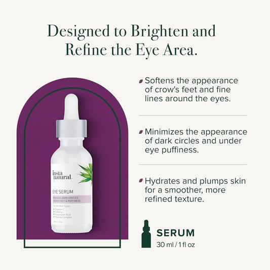 InstaNatural Eye Serum, Brightens, Minimizes the Appearance of Fine Lines, Eye Puffiness and Dark Circles, with Vitamin C, Caffeine and Hyaluronic Acid, 1