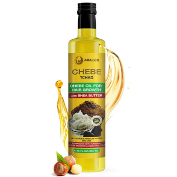 AMALICO Chebe Hair Growth Oil (8.45 FL. OZ) Ready-to-Use Chebe Powder Hair Oil with Shea Butter, and Organic Essential O