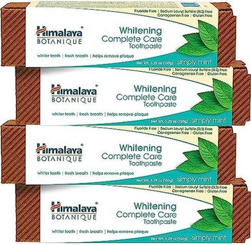 Himalaya Botanique Whitening Complete Care Toothpaste, Teeth Whitening, Fights Plaque, uoride Free, No Artificial avors, SLS Free, Cruelty Free, Foaming, Simply Mint avor, 5.29 , 4 Pack