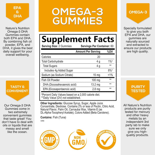 Omega 3 Fish Oil Gummies, Heart Healthy Omega 3 Supplement with High Absorption DHA & EPA, Extra Strength Joint & Brain