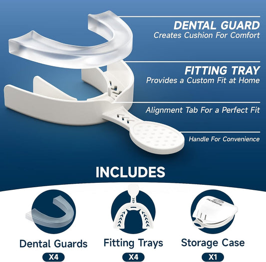 Upgraded Night Guard with Fitting Tray for Teeth Grinding at Night Sleep, 4 Pack, Standard Size, Professional Dental Guard for Teens & Adults, Comfortable Night Guards for Clenching Teeth