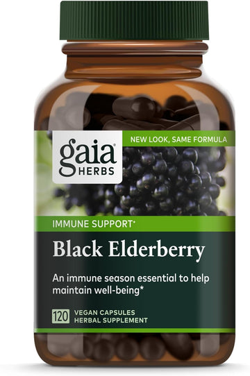 Gaia Herbs Black Elderberry - Daily Immune Support Supplement to Help Maintain Well-Being- with Black Elderberries and Acerola Fruit for Antioxidant Support - 120 Vegan Capsules (60-Day Supply)