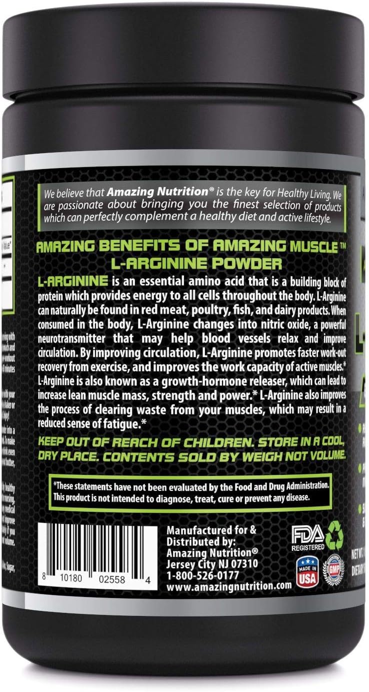 Amazing Muscle L-Arginine Essential Amino Acid Powder – Net Wt. 1 lb- 