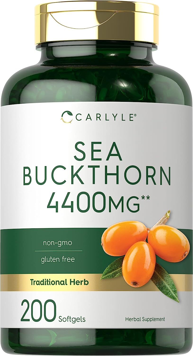 Sea Buckthorn Oil Capsules 4400mg | 200 Softgels | Non-GMO, Gluten Free | Sea Buckthorn Berry Oil Supplement | by Carlyl