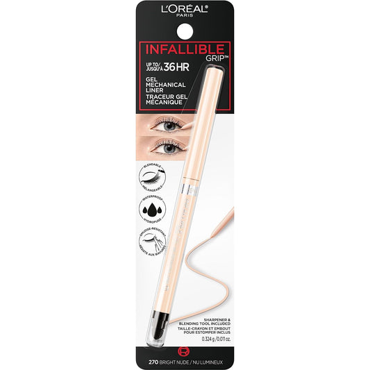 L'Oreal Paris Infallible Grip Mechanical Gel Eyeliner, Smudge-Resistant, Waterproof Eye Makeup with Up to 36HR Wear, Bright Nude, 0.01