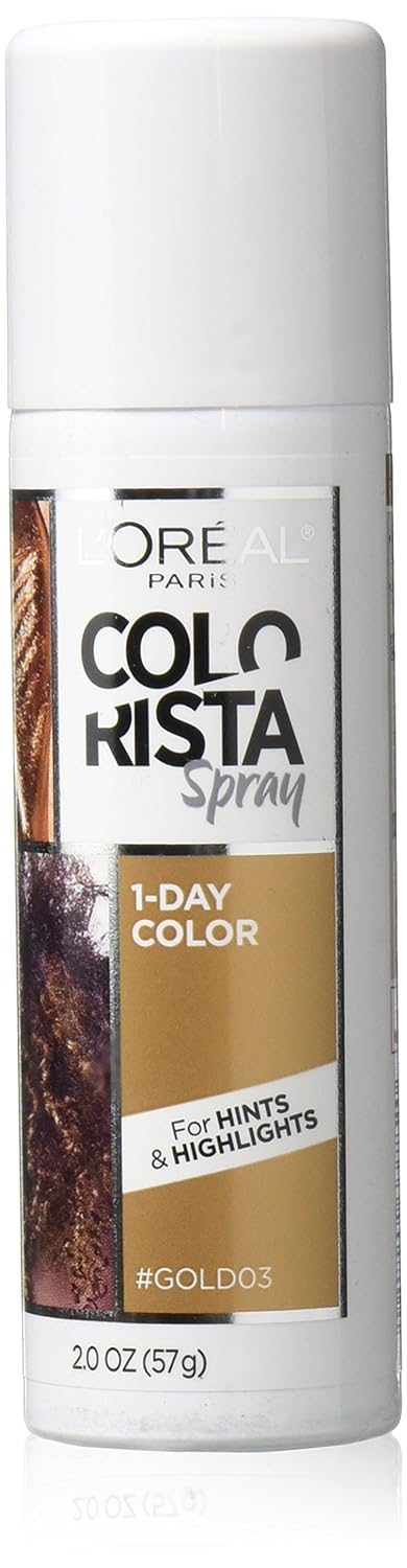 L'Oreal Paris Colorista 1-Day Washable Temporary Hair Color Spray, Gold, 2 s