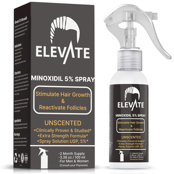 ELEVATE 5% Minoxidil Hair Growth Spray - Extra Strength Professional Treatment for Hair Loss and Regrowth - Stimulate Follicles for Men & Women - 1 to 2 Month Supply 100ml