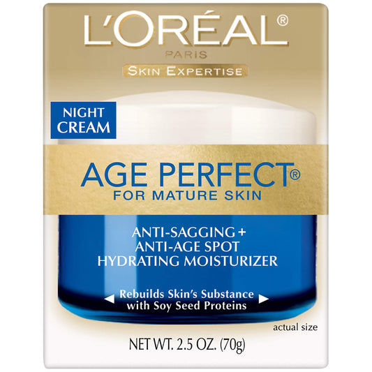 L'Oreal Paris Skin Care Age Perfect Night Cream, Anti-Aging Face Moisturizer With Soy Seed Proteins, 2.5