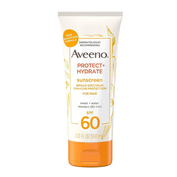 Aveeno Protect + Hydrate Moisturizing Face Sunscreen Lotion With Broad Spectrum Spf 60 & Prebiotic Oat, Weightless & Refreshing Feel, Paraben-free, Oil-free, Oxybenzone-free, 2.0 s