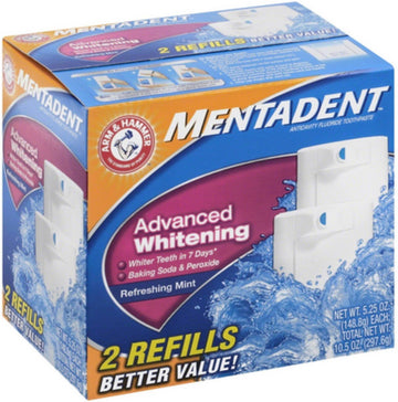 Mentadent Advanced Whitening Refreshing Mint Toothpaste - 2 Refills, 10.50  (Does Not Include Base)