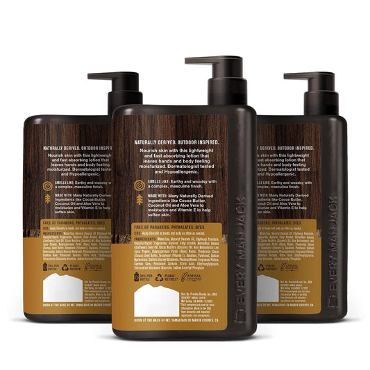 Every Man Jack Mens Sandalwood Hand & Body Lotion for All Skin Types - Dermatologist Tested & Hypoallergenic - Nourish Skin with Lightweight Fast Absorbing Lotion - 13.5 3 Bottles