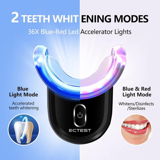 Teeth Whitening Kit with LED Light Effective for Sensitive Teeth or Coffee Drinker, Teeth Whitening Kit with 32X Powerful Blue-Red Recharge Home Easy to Use