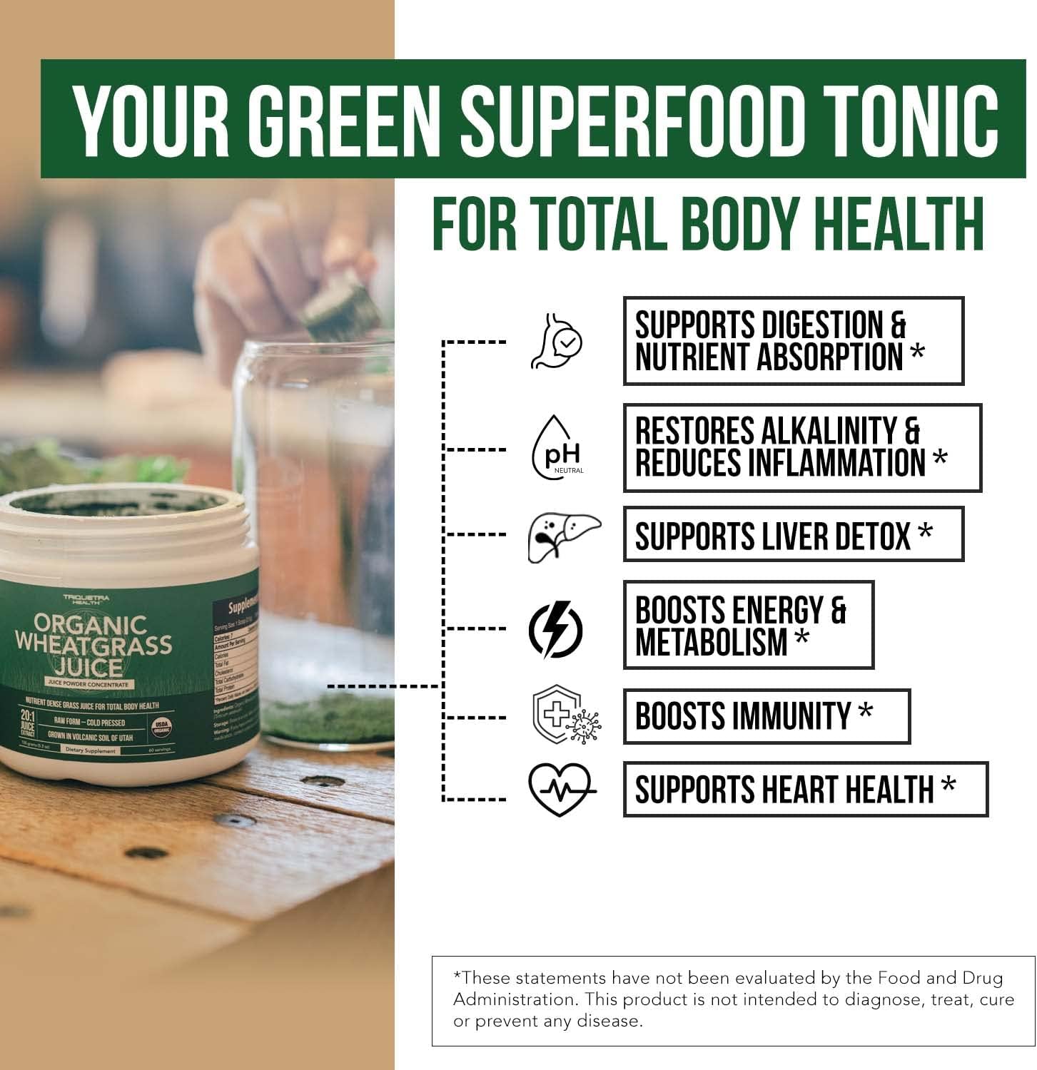 Organic Wheatgrass Juice Powder Grown in Volcanic Soil of Utah - Raw &