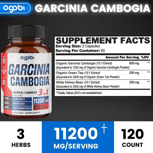 agobi 3in1 Garcinia Cambogia Extract Capsules - 11200mg Herbal Supplement for Body Health & Immune Support - Blended wit