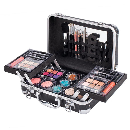 DUER LIKA Makeup Kit Gift Set for Adults and Girls-Full Makeup Kit for Beginners Includes Eye Shadow Palette Blush Lip Gloss Lipstick Lip Pencil Eye Pencil Brush Mirror (BLACK)
