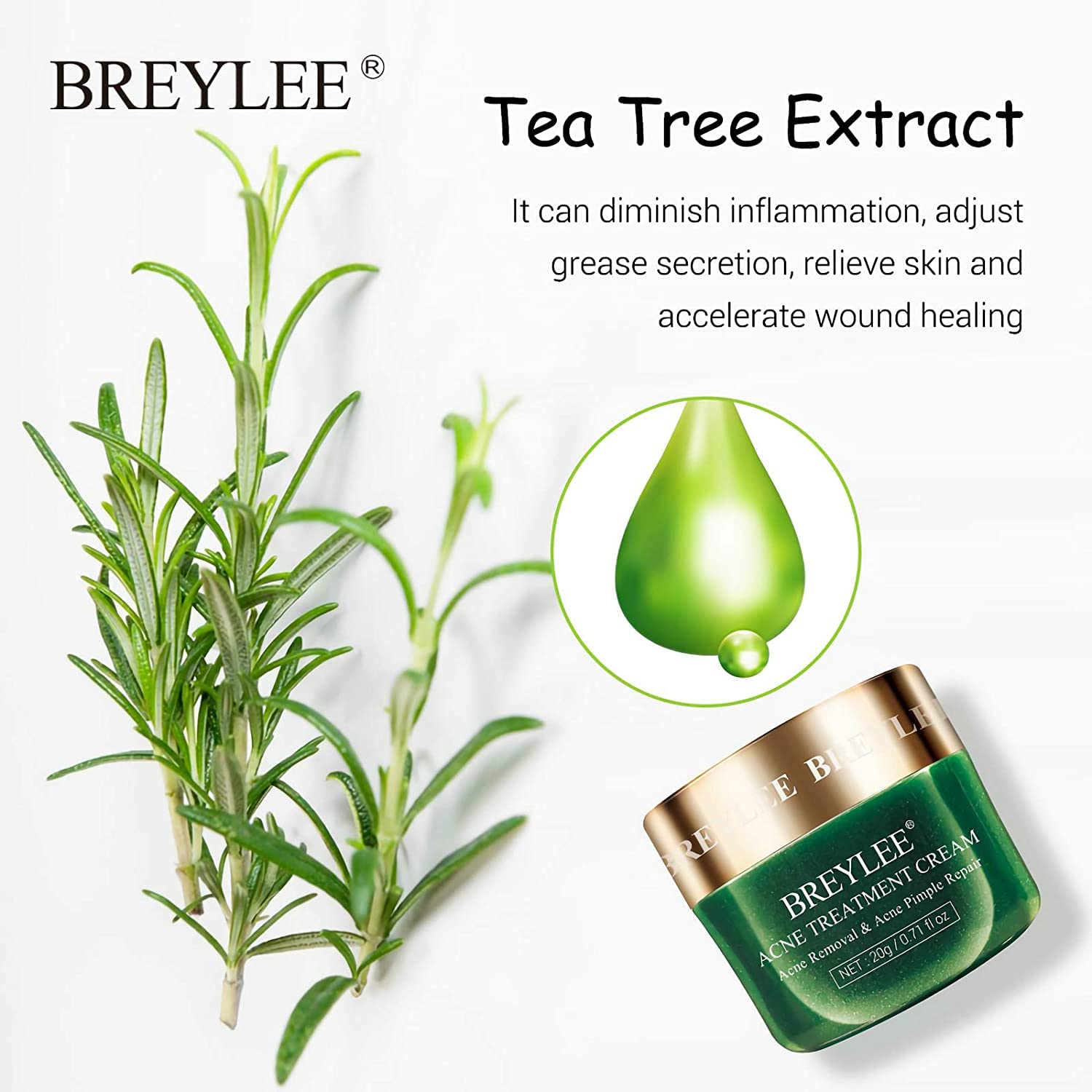 BREYLEE Acne Treatment Cream, Tea Tree Oil Acne Cream for Cl