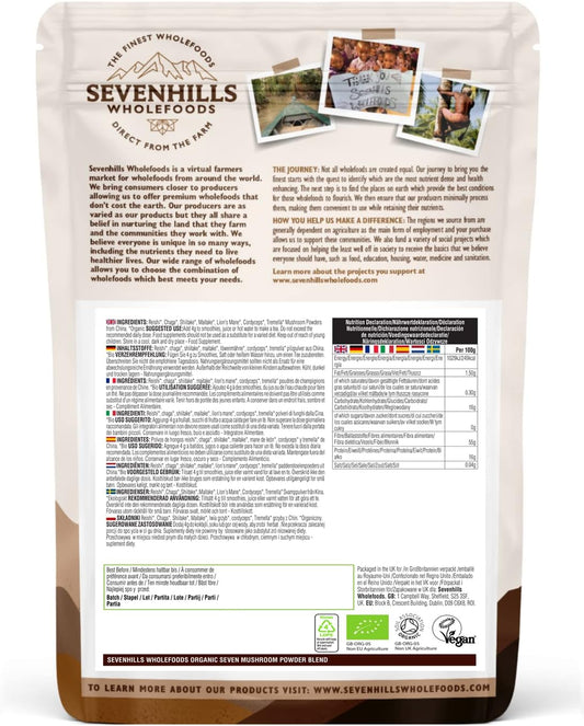 Sevenhills Wholefoods Organic 7 Mushroom Blend Powder 200g with Reishi200 Grams
