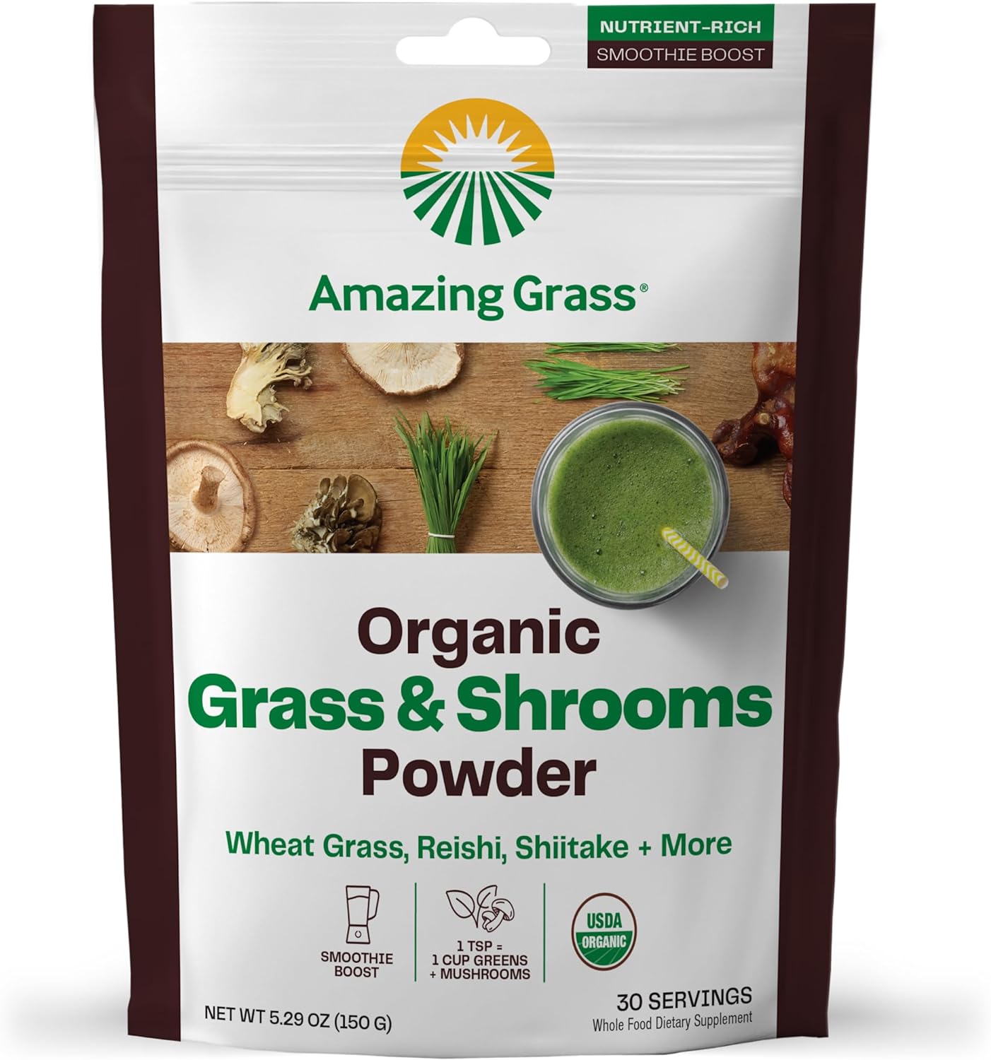 Amazing Grass Greens & Mushroom Powder Smoothie Mix: Super Greens Smoo