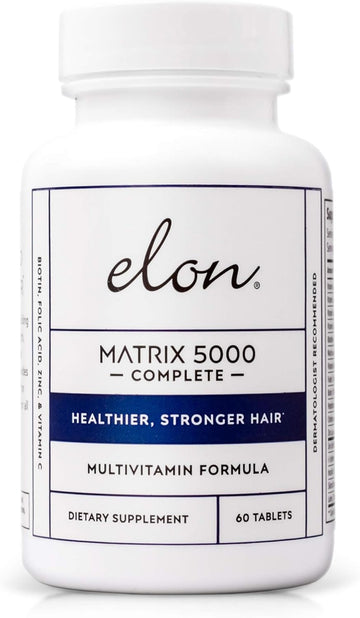 Elon Matrix 5000 Complete Multivitamin, Hair Skin & Nails Vitamin Biotin 5000 Mcg Supplement, Healthy & Stronger Hair, Hair Growth Vitamins - All Hair Types, 60 Day Supply