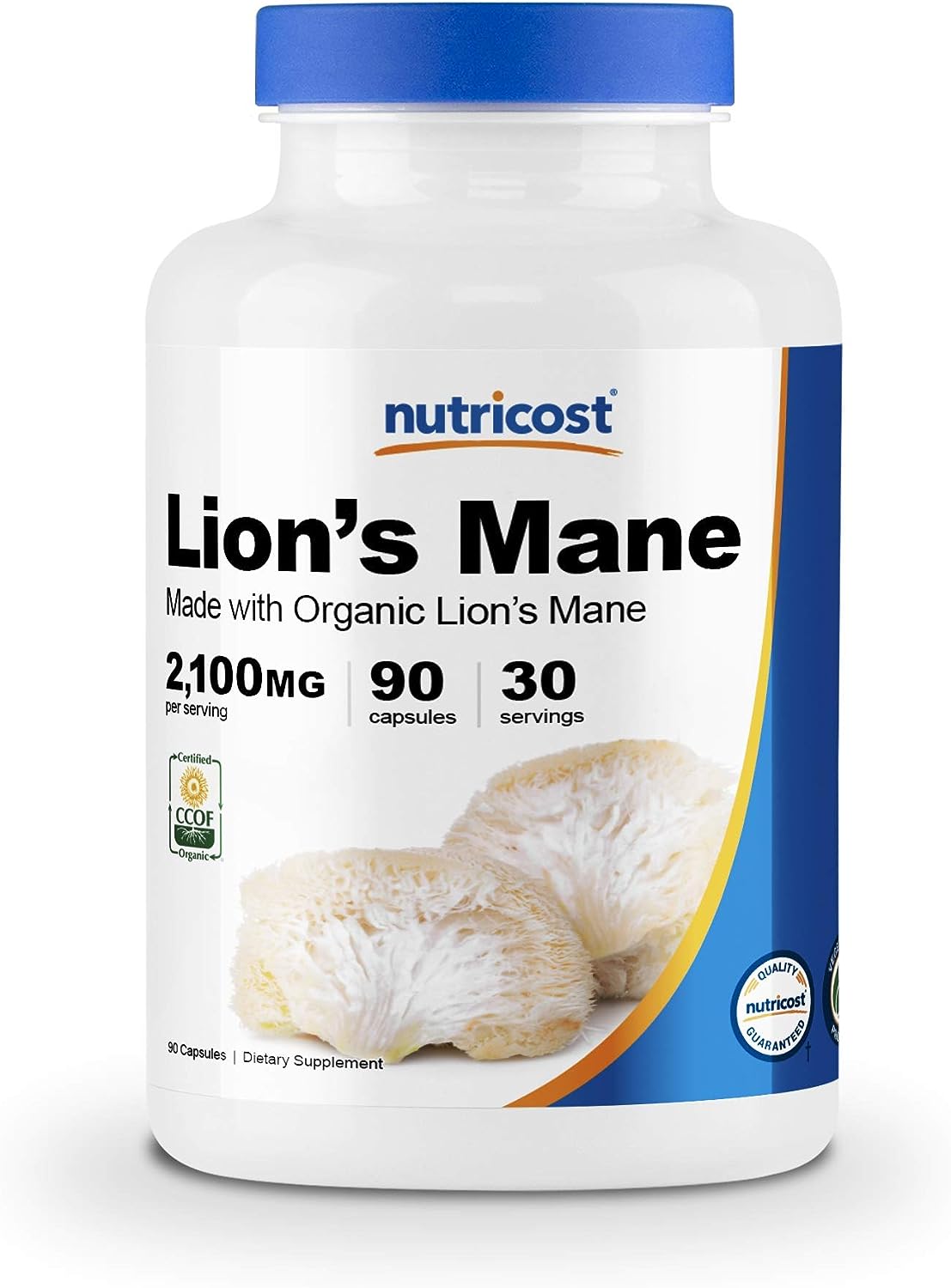Nutricost Lion's Mane Mushroom Capsules 1650mg, 30 Servings - CCOF Certified Made with Organic, Vegetarian, Gluten Free, 550mg Per Capsule, 90 Capsules